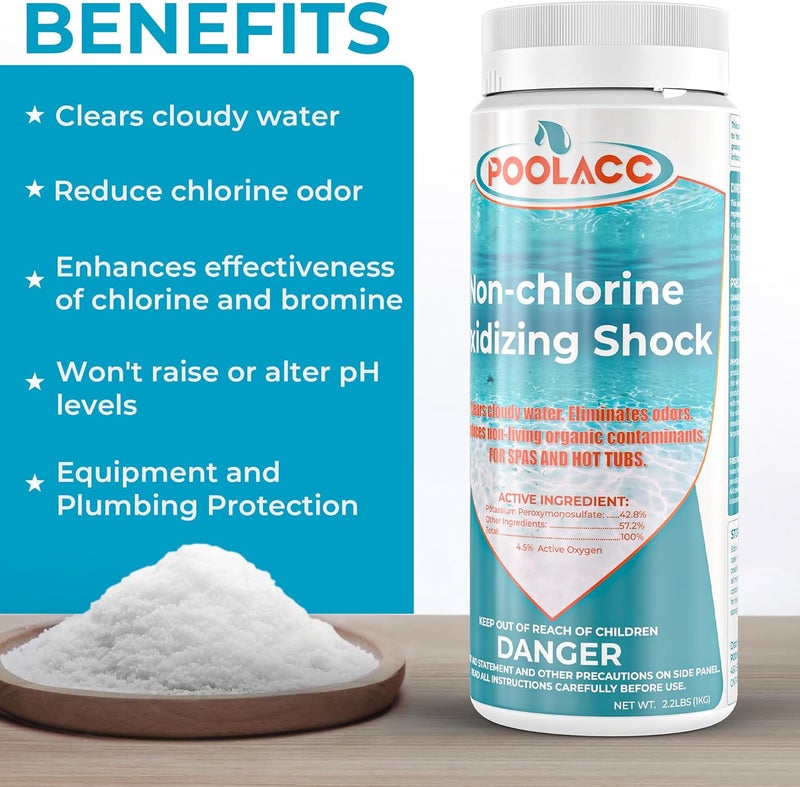 POOLACC Non-Chlorine Spa Shock Oxidizing Cleaner for Hot Tub, Chlorine-Free Water Care & Enhanced Oxidizing Cleaner for Hot Tubs, Spas and Pools, Quick Dissolving, Fast-Acting - 2.2 Lbs. - Image 1